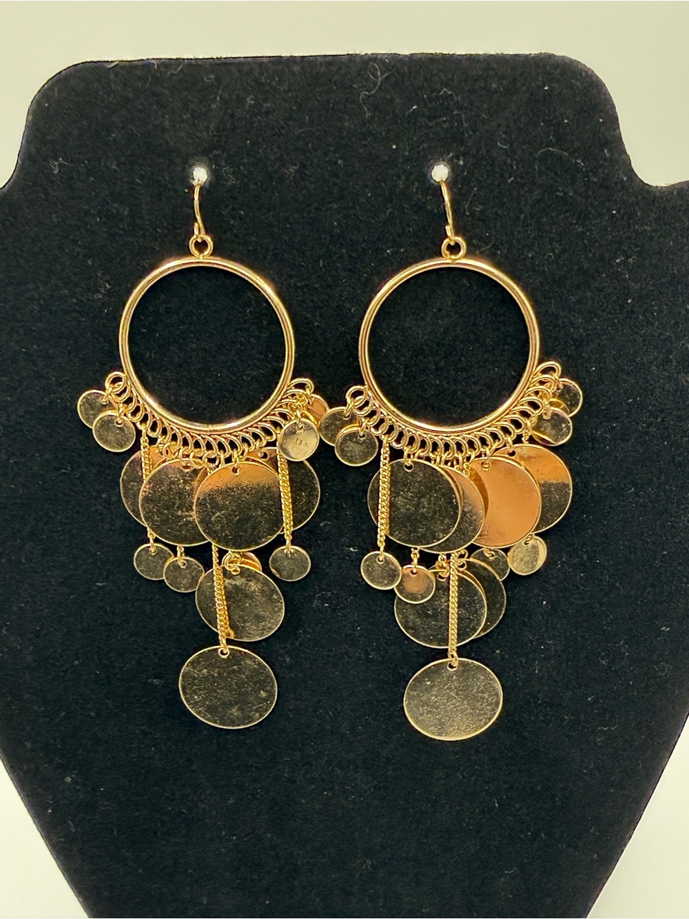 Boho Gold Tone Multi-Disc Chandelier Earrings